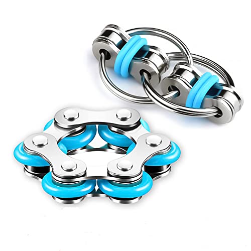 Bike Chain Fidget Toys Set, Four Roller Chain & Key Chain for ADHD, ADD, Autism, Anxiety Relief for Adults and Teens