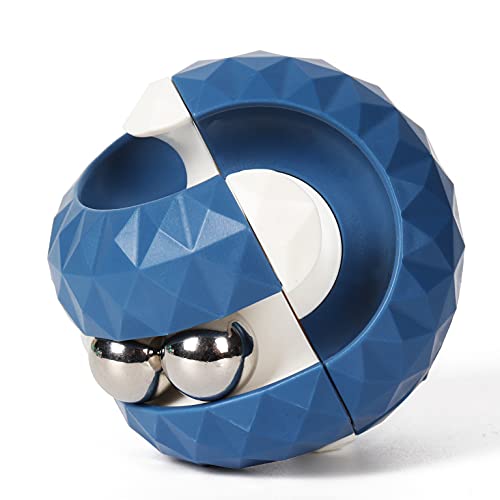 Yiran Rotating Cube Bead Orbit Ball Maze Ball Fidget Hand Spinner Sensory Toys Anxiety Relief and Stress Relief Fingertip Gyro Toy Educational Puzzle Games for Interactive Toys Kids and Adult- Blue - Blue