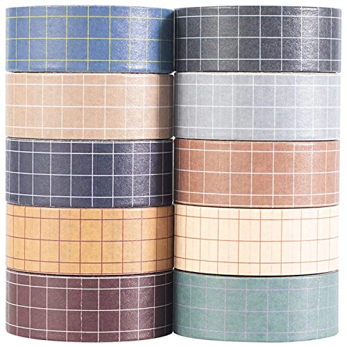 MAGLITT Grid Washi Tape Set 10 Rolls Plaid Decorative Tapes for Bullet Journals, Planners, Scrapbooking, Gift Wrapping, DIY Crafts (Fog City) - Fog City