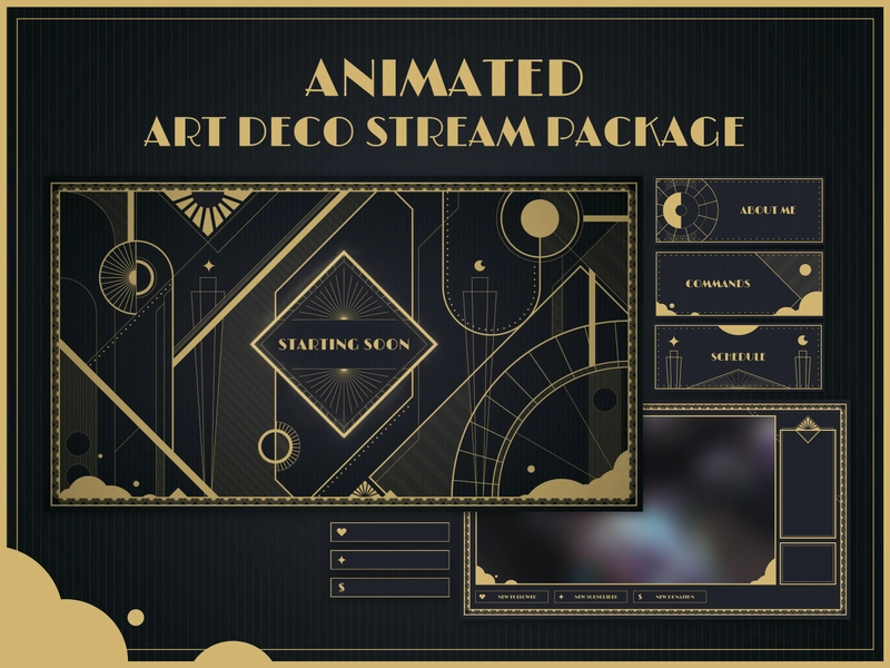 Animated Art Deco Stream Package for Twitch - Screens, Panels, Chat Box, and more!