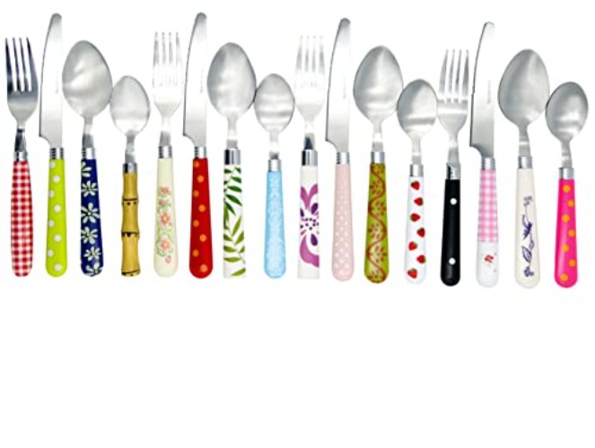 The Original Brink House Eclectic Collection Mix & Match Stainless Steel Cutlery Set with Multicolored Handles / 16 pieces with Metal Stand/Lifestyle utensils for home, apartment, dorm, outdoor - Eclectic Collection - Service for 4 (16 pcs)