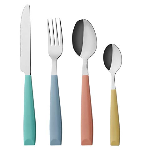 ANNOVA 24PCS Flatware Set Stainless Steel Silverware/Cutlery Set With Colored Handles Comfortable to Hold - Dinner Forks, Dinner Knives, Dinner Spoons, Dessert Spoons - (Mix Color) - Large - Mix Color
