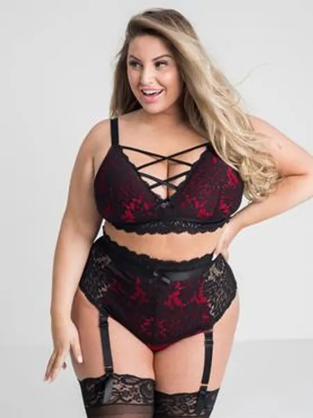 Lovehoney Plus Size Night Lily BH-Set (weinrot und schwarz)