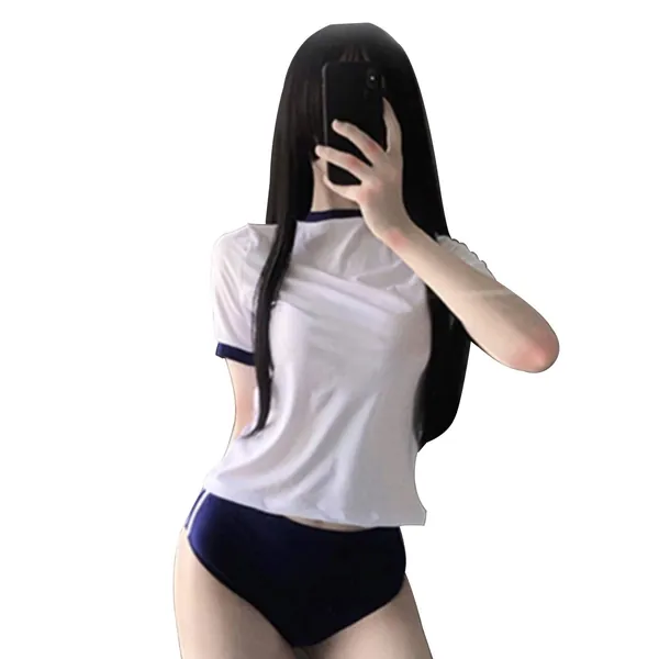 YOMORIO Anime Lingerie Japanese School Girl Uniform Cosplay Sexy Gym Clothes for Women - Blue-white