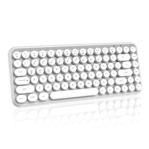 FELICON Wireless Bluetooth Keyboard Mini Portable 84-Key Keyboard Compatible with Android, Windows, PC, Tablet-Dark, Perfer for Home and Office Keyboards (White) - Milk tea color