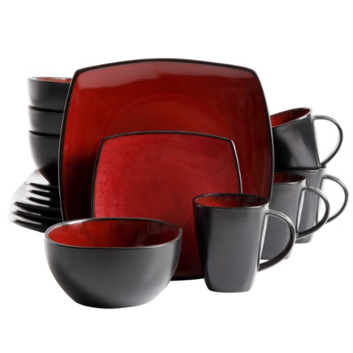 Gibson Soho Lounge 16-Piece Square Reactive Glaze Dinnerware Set, Red - Service for 4 (16pc) Red