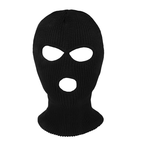 3 Hole Ski Mask, Knitted Balaclava Face Mask, Winter Full Face Mask Cover for Winter Outdoor Sports - Black
