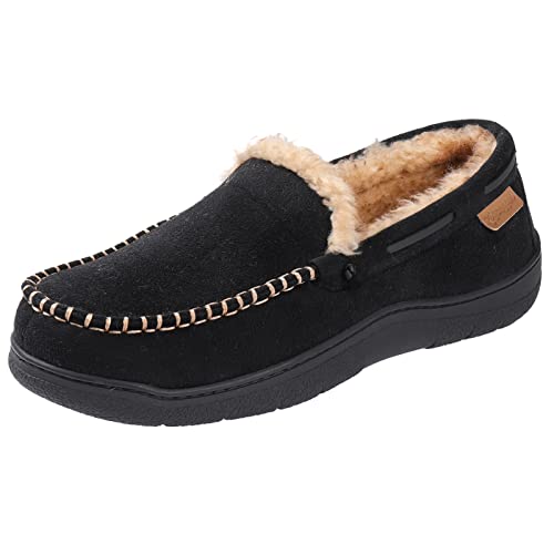 Zigzagger Men's Moccasin Slippers Memory Foam House Shoes, Indoor and Outdoor Warm Loafer Slippers - 11 - Sepia Black