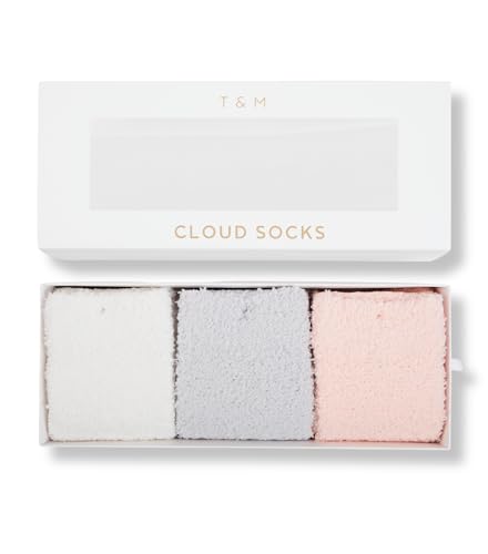 Unboxme Gifts Ultra-Luxe Cloud Sock for Women & Men | Warm & Cozy Fuzzy Super Soft Luxurious Fabric Sleep Socks - One Size - 3 Pairs - Grey-cream White-blush Pink