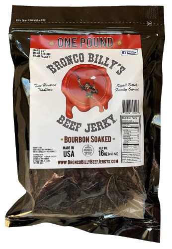 Bronco Billy's Beef Jerky Bourbon Soaked One Pound Resealable Bag - Bourbon Soaked 1 Pound (Pack of 1)