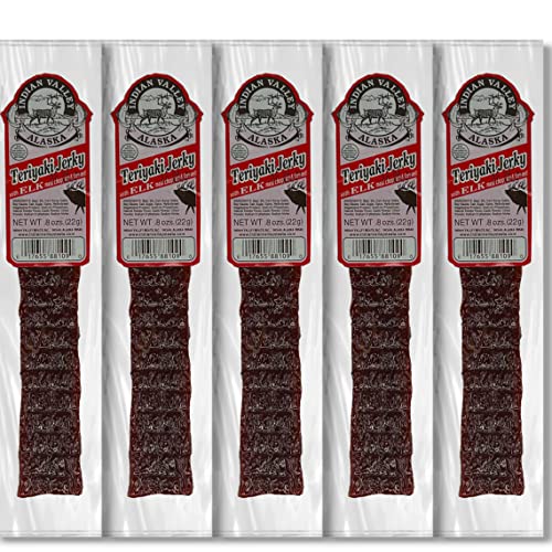 Indian Valley Teriyaki Elk Jerky - 0.8oz (5pk)- Exotic Wild Game Jerky, On-the-Go Snack for Hiking, Adventure Enthusiasts