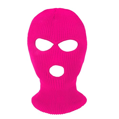 3 Hole Ski Mask, Knitted Balaclava Face Mask, Winter Full Face Mask Cover for Winter Outdoor Sports - Dark Pink