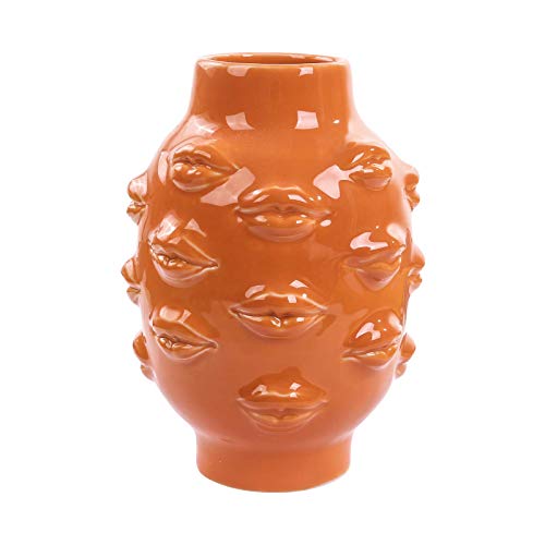 Romehaha Ceramic Body Vase, Lips Vase Table Decor Modern Farmhouse Decor Flower Vase for Home Office Shops 6.5X4.72Inch(Orange) - Orange