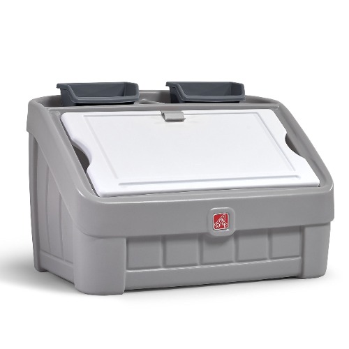 Step2 2-in-1 Toy Box & Art Lid | Plastic Toy & Art Storage Container, Grey - Mint
