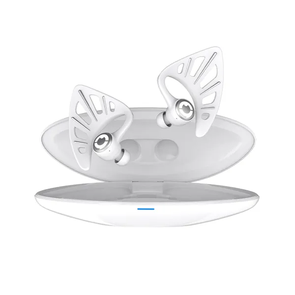 Yowu Elf Ear Headphones, Wireless 5.0 Earphones, 10 Colors RGB Effects with App Control, Dual Microphone Noise Reduction, IPX4 Water Resistant, Elf in-Ear Earbuds with Charging Case -White