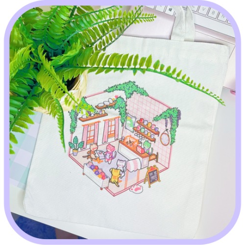 cat cafe tote bag - In stock