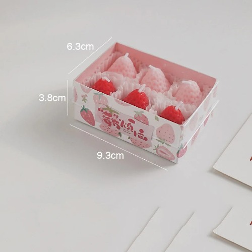 Cute Strawberry Aromatherapy Scented Candle Made with Soybean Wax - 6 Pcs-Red Pink