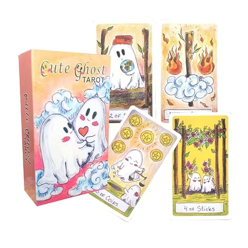 mrdiyshisha Cute Ghost Tarot Deck, 79 Funny Halloween Tarot Cards Based on Rider Waite Smith System (Mini Size: 4.06" x 2.36") - Pocket Size: 4.06" x 2.36"
