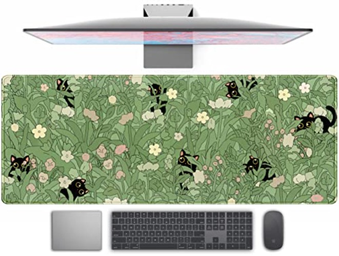 Green Leaves Kawaii Cat Desk Pad 