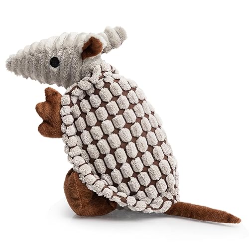 Hollypet Plush Dog Squeaky Toy Stuffed Armadillo Animal Pet Puppy Chew Toys with Clean Teeth for Small Medium Large All Breed Sizes Dogs, Gray, 8 in - 8 IN - Gray