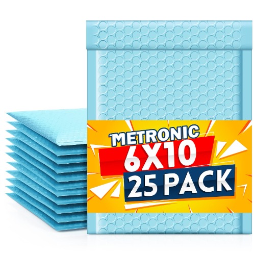 Metronic Bubble Mailers 6x10 Inch 25 Pack, Self-Seal Bubble Poly Mailers, Waterproof Shipping Bags, Cushioning Padded Envelopes, Bubble Poly Mailers for Shipping, Mailing, Packaging, Light Blue - Light Blue - 6x10"
