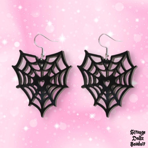 Gothic Spiderweb earrings, 925 sterling silver earrings, Halloween, Strange Dollz Boudoir
