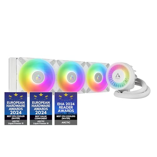 ARCTIC Liquid Freezer III 360 A-RGB - Wasserkühlung PC, AIO CPU Wasserkühler, Intel & AMD, effiziente PWM-gesteuerte Pumpe, Lüfter: 200–2000 rpm, LGA1851 und LGA1700 Contact Frame - Weiß