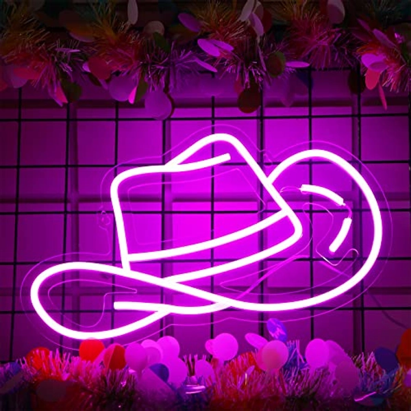 Cowgirl Hat Neon Sign Cowboy Hat LED Sign Pink Preppy Neon Light Sign Y2K Lighting LED Neon Light Aesthetic Room Decor for Preppy Girls Bedroom Dorm Wall Decor (Cowboy Hat)