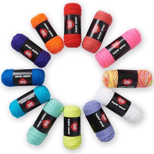 Red Heart Super Saver Yarn Super Craft Kit Brights, with 12 Pack of 50g/1.7 oz. 4 Medium Worsted Yarn for Knitting & Crocheting, 12 Colors, Perfect for Chunky Sweaters, Blankets, Amigurumi - Super Craft Kit Brights