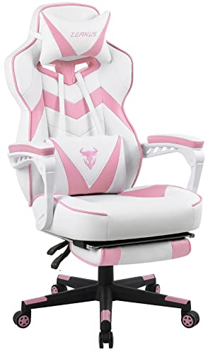 Zeanus Pink Gaming Chair, PC Gaming Chair for Girls, Reclining Computer Chair with Footrest, Ergonomic Gaming Computer Chair with Massage, Gaming Chair for Women, High Back Gaming Chairs for Adults - Pink
