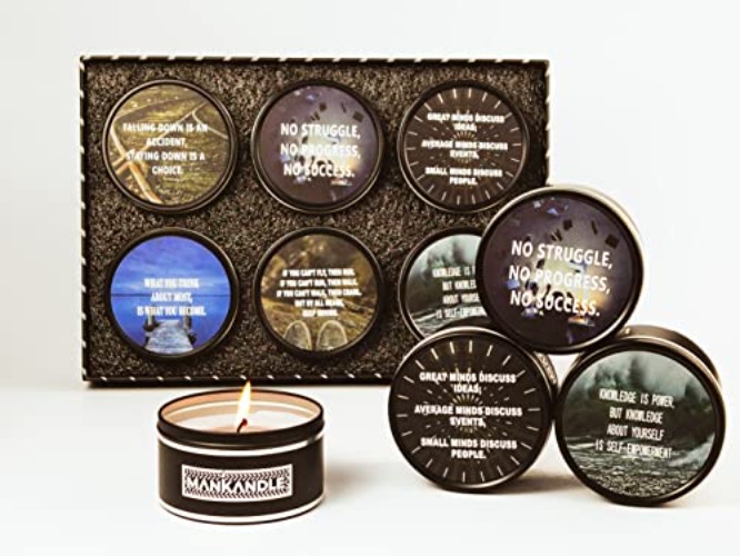 Scented Candles for Men, Aromatherapy Mens Candle, Masculine Candle w/Inspirational Words, Unique Gifts for Men, Relaxing Gifts for Men, Stress Relief Gifts for Men, Relaxation Gifts for Men, 6 Pack