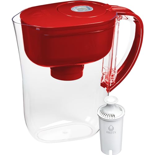 Brita Metro Water Filter Pitcher, BPA-Free Water Pitcher, Replaces 1,800 Plastic Water Bottles a Year, Lasts Two Months or 40 Gallons, Includes 1 Filter,Kitchen Accessories, Small, Red, 6-Cup Capacity - Red - 6 Cup - Standard Filter - Water Pitcher