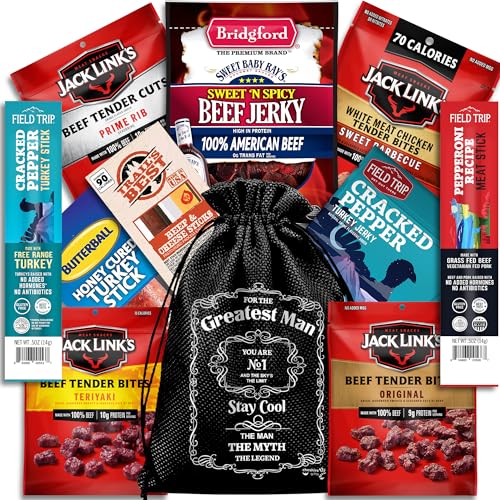 Beef Jerky Gift Baskets For Men - Meat And Cheese Gift Baskets, Birthday Gifts For Men Who Have Everything With Beef Jerky Snacks Variety Pack - Mens Gifts, Care Package For Men, Husband Birthday Gift By Cheshire Gifts - Black For The Greatest Man