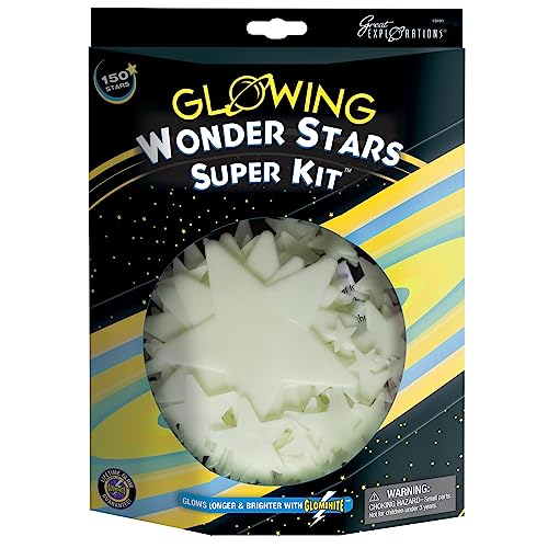 Great Explorations: Wonder Stars Super Kit, Glow In The Dark Ceiling Stars. 150 Pieces In 4 Sizes Reusable Sizes - Star