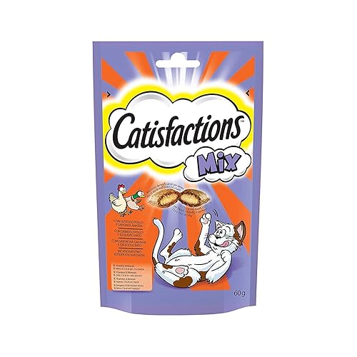 Catisfactions Friandises pour chat – Goût poulet & Canard – Récompenses pour chats adultes et chatons – Pack de 6 sachets de 60 g - Poulet & Canard - 6 g (Lot de 60)