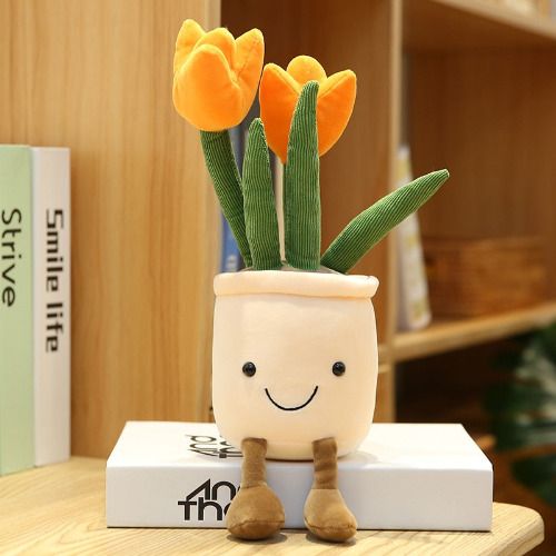 Bubbly Tulip Flower Pot Plush (5 Colors) - 13″ / 35cm / Orange