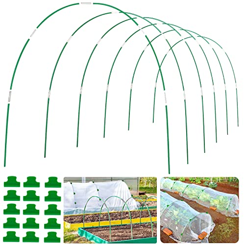 Greenhouse Hoops Grow Tunnel 6 Sets of 8FT Long Garden Hoops, Rust-Free Fiberglass Garden Hoops Frame for Garden Netting Raised Bed Plant Shade Cloth Row Cover, DIY Plant Support Garden Stakes, 36pcs - 36 PCS