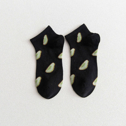 Avocado Patterned Short Ankle Socks (Adult Medium) - Black / Adult Medium / Unisex
