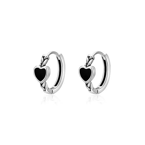 SLUYNZ 925 Sterling Silver Black Heart Huggie Hoop Earrings