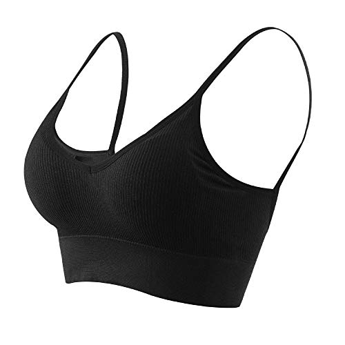 Anmose Sports Bras Tank top Low Back Sleep Bra Seamless Without Steel Ring V Neck Cami Everyday Backless Bra for Women - Small - Black