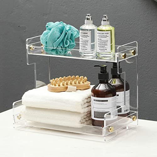 Hiendure Bathroom Counter Organizer 2-Tier Bathroom Organizer Countertop Cosmetics Organizer Vanity Storage Shelf Rack for Bathroom Bedroom Kitchen - Clear