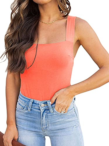 REORIA Womens Sexy Square Neck Sleeveless Tank Tops Bodysuits Clubwear - Large 01-black