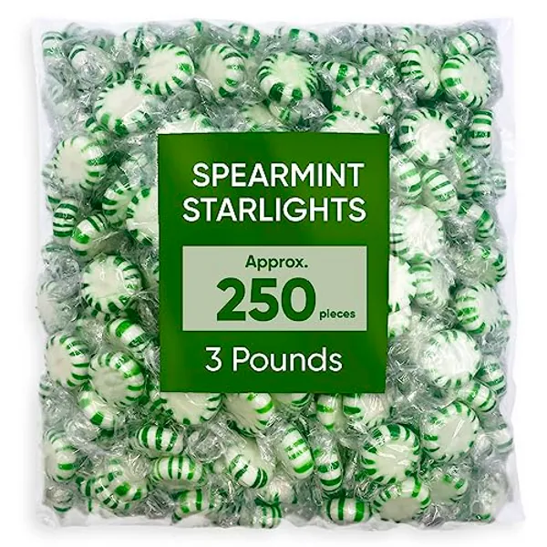 Starlight Mint Spearmint Candy - 3 Pounds Approx 250 Pieces Christmas Candy Bulk - Hard Candy Individually Wrapped - Christmas Sweets Ideal for Stocking Stuffer Candy - Bulk Candy Green Candies Old Fashioned Hard Christmas Candy - Breath Mints Bulk