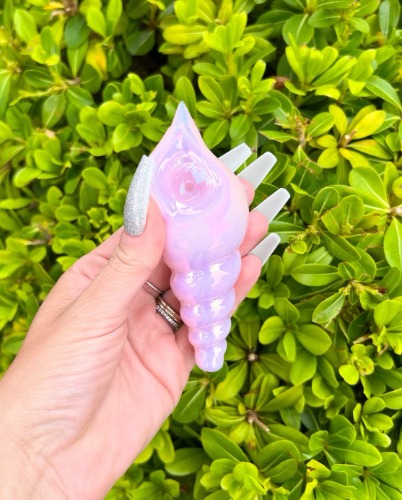 Pink Iridescent Sea Shell Glass Hand Pipe | Pink