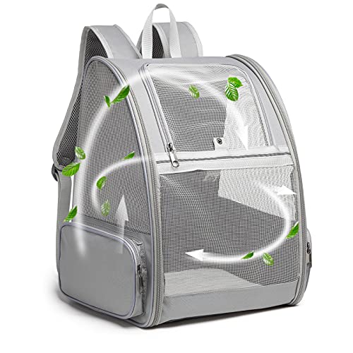 Texsens Pet Backpack Carrier for Small Cats Dogs | Ventilated Design, Safety Straps, Buckle Support, Collapsible | Designed for Travel, Hiking & Outdoor Use (Light Gray) - Light Grey