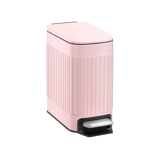 TrashAid Pink Bathroom Trash Can, 1.6 Gallon Stainless Steel Small Garbage Can with Lid, Step Pedal, Cute Wastebasket for Bathroom, Office, Bedroom, RV, Pink - Pink