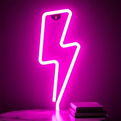 XIYUNTE Neon Sign Lightning Bolt Neon Light Sign for Wall Decor, USB or Battery Powered Pink Led Lightning Bolt Neon Signs for Bedroom, Kids Room, Living Room, Bar, Party, Christmas, Wedding