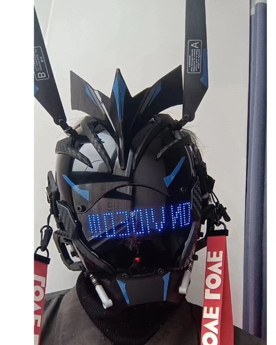 Over the Rainbow Rhythm Cyberpunk Mask ( Customizable Text And Image Available) | Cyberpunk Helmet|Halloween Costume | Blue / Onesize