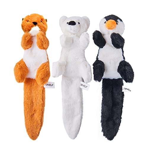 JOYELF Plush Squeaky Dog Toys,No Stuffing Dog Toys for Medium Dogs and Large Dogs, Durable Dog Chew Toys Pack,Interactive Dog Toys with Squeaky and Crinkle Paper 3 Pack - Penguin, Polar Bear and Otter - Penguin&Polar Bear&Otter