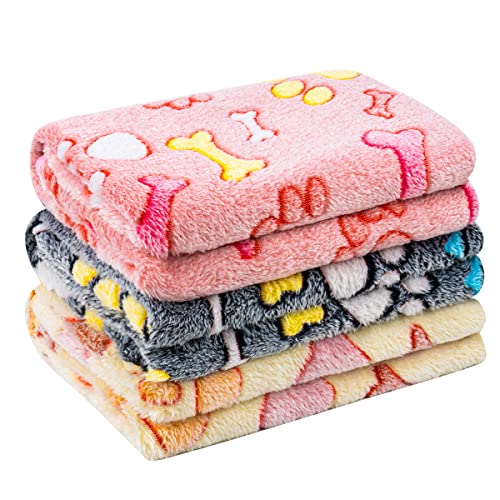 Pet Soft Blankets for Dogs - Fluffy Cats Dogs Blankets for Small Medium & Large Dogs, Cute Print Pet Throw Puppy Blankets Fleece(Bones, 3M) - Medium(30''*20'') - Bones 3 Pcs